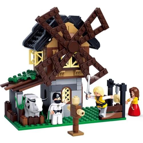Medieval castle town series Windmill Martial Arts Field Farm Cow Tailor Scarecrow Bricks Set Building Blocks Toys for Children