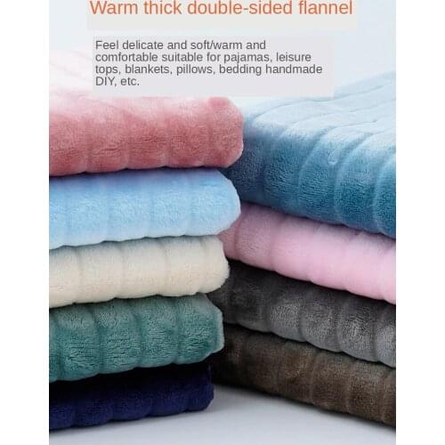 Thick Striped Fabric Double-sided Frankince Plush Cloth Coral Fluff Blanket Home Sleeping Clothes Brocade Sewing DIY Blue Pink