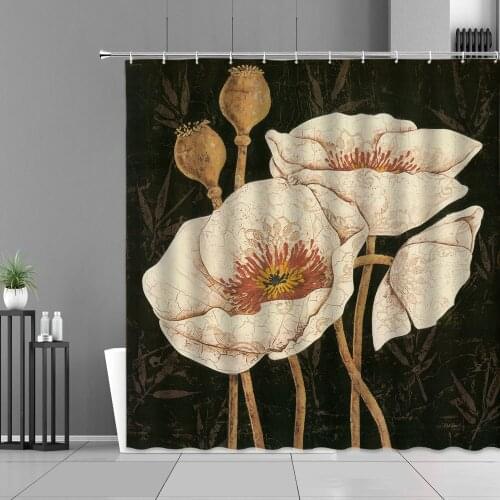 Chinese Style Retro Lotus Flowers Ink Painting Scenery Shower Curtains Waterproof Landscape Bathroom Curtain Home Decor Screen