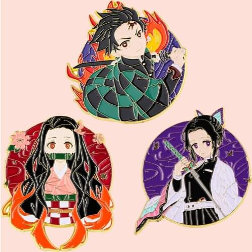 ZF3352 Demon Slayer Clothing Accessories Cartoon Metal Enamel Badge Buttons Brooch Anime Lovers Denim Shirt Lapel Pins Gifts