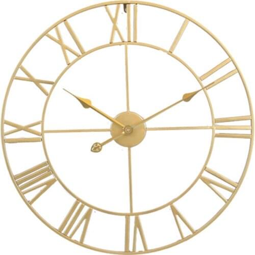 Iron Silent Wall Clock Simple Wall Clock Decor Home Decorative Wall Clock Living Room Wall Clock (Golden Embryo Golden Stitches)
