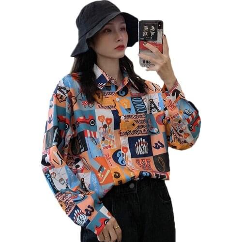 Retro Chic Blouse 2021 Spring New Loose Thin Printed Long-sleeved Shirt Women Clohtes Female Tops 167A