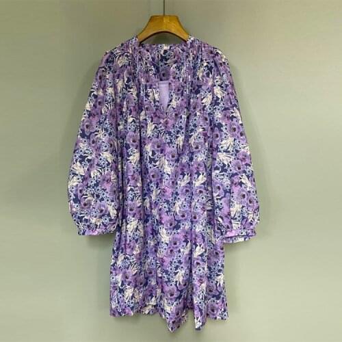 Dresses woman summer 2021 loose puff sleeve casual printed dress French brand Elegant dresses for women