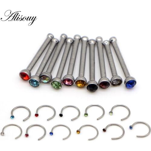Alisouy 1PC Stainless Steel 20G tiny 2mm Crystal CZ Nose Ring Labret eyebrow Ring lip Piercings Jewelry septum body jewelry