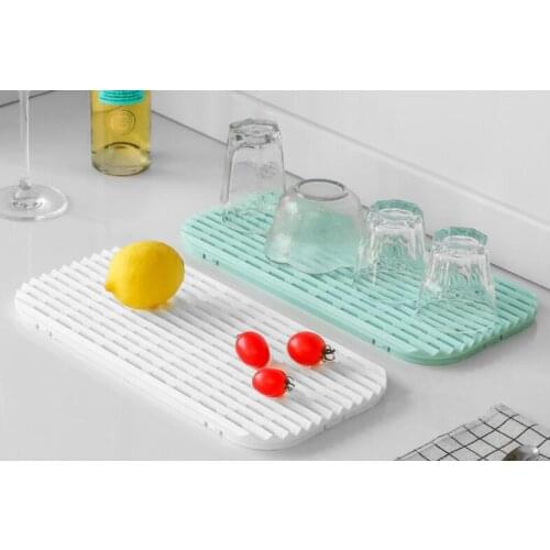 1PC Home Hollow Drain Tray Bar Silicone Outflow Pad Drying Mat Dish Kitchen Thick Counter Deep Grooves Dry Dining XB 073