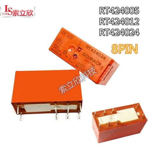10PCS/lot Power relays RT424005 RT424012 RT424024 RT424048 5V 12V 24V 48V 8A 8PIN Two sets of conversions high quality Power