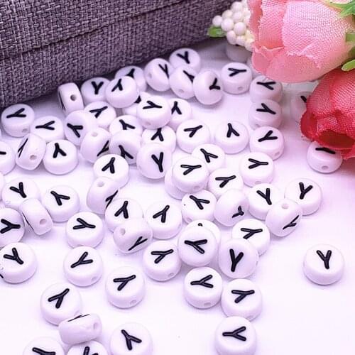 100pcs/lot 7x4mm "Y" White Round Alphabet/ Letter Acrylic Loose Spacer Beads for Jewelry Making DIY Bracelet Accessories