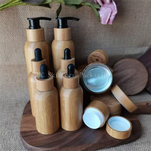 100pcs/lot Biodegradable bamboo emulsion dropper bottle Skincare cbd cream jar Cosmetic packaging container eco-friendly
