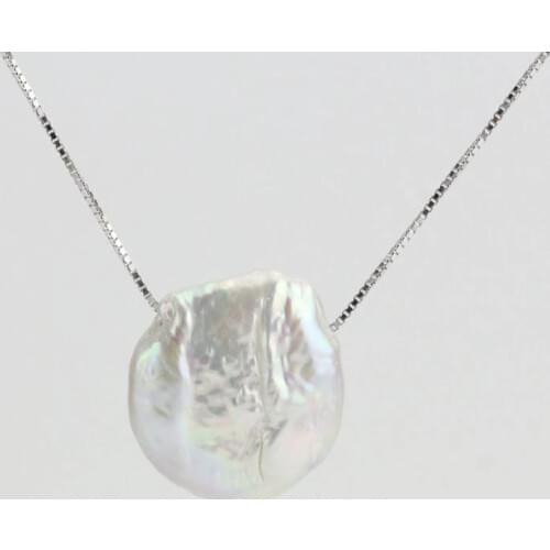 16-17mm Large White Keshi Pearl Necklace,18inch Choker Coin Freshwater Pearl 925 Sterling Silver Jewelry,New Free Shipping