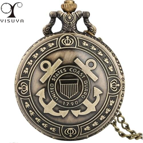 United States Coast Guard 1790 Bronze Quartz Pocket Watch Souvenir Pendant Necklace Clock Gifts Men Women Retro Watch