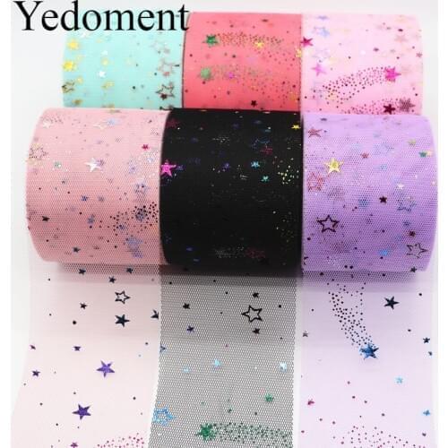 25Yards/roll 6cm Rainbow Foil Stars Tulle Roll Organza Tutu Fabric Baby Shower Party Supplies DIY Hair Bows Handmade Materials