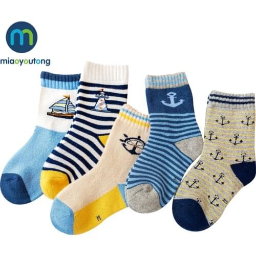5 Pair/lot High Quality Boat Thicken Warm Socks Kids Boy Winter Terry Thermal Floor Baby Girl Cotton Children Socks Miaoyoutong