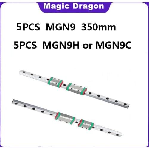 5Pcs 9mm Linear Guide MGN9 L= 350mm linear rail way +5PCS MGN9C or 5PCS MGN9H Long linear carriage for CNC XYZ Axis High quality