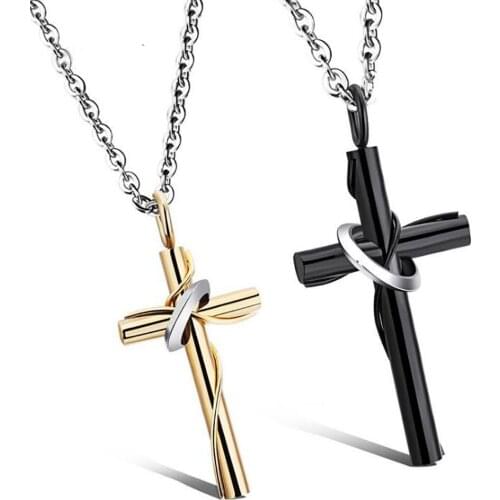Stainless Steel Lovers Christ Cross Black Gold Men Women Fashion Delicate Cross Pendant Necklace Jewelry Gift For Him
