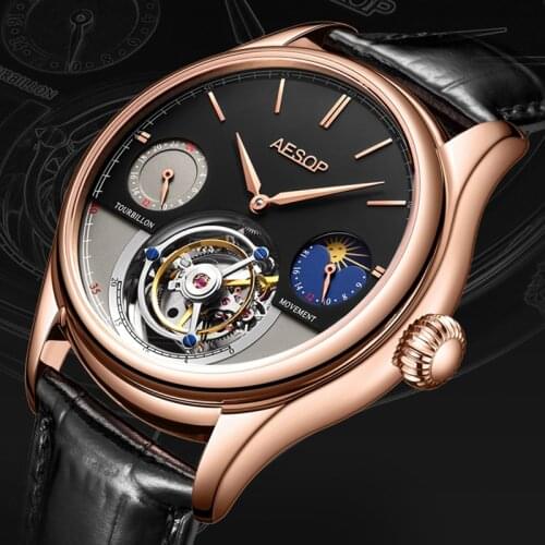 AESOP Flying Tourbillon Mens Watches Mechanical Watch for Men Wristwatch Man Skeleton Male Clock Sapphire Watch Montre Homme