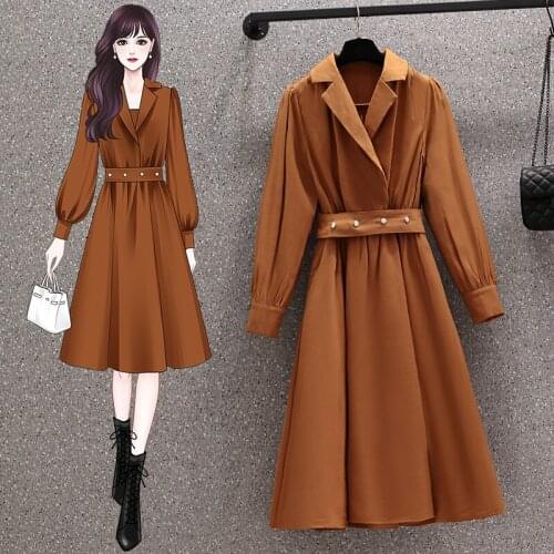 EHQAXIN Plus Size Womens Dresses 2021 Autumn Fashion Suit Collar Button Long A-Line Solid Color Casual High Waist Dress M-3XL