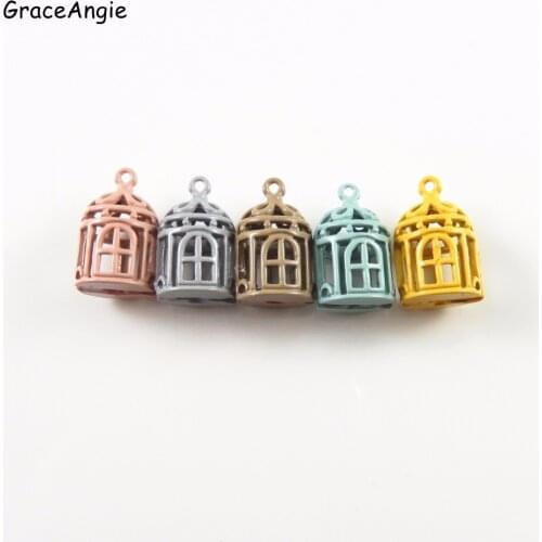 GraceAngie 10pcs Decorate Necklace Cute Enamel Pendant Charms Birdcage Design Colorful Zinc Alloy Jewelry Findings DIY Crafts