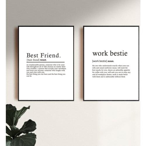Best Friend Definition Art Print Friendship Gift, Work Bestie Dictionary Typography Poster Canvas Painting Office Coworker Gift