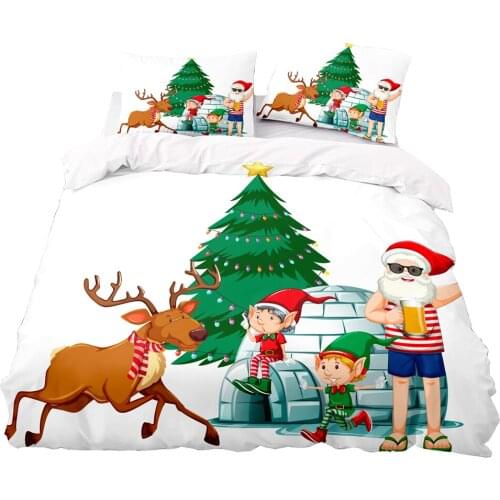 Cartoon Style Merry Christmas Pattern Duvet Cover Set 200x230 With Pillowcase,220x240 Quilt Cover,Extra Large Bedding Set