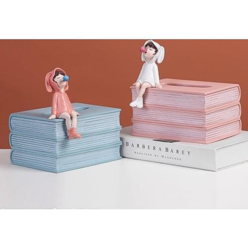 Girl Model Tissue Box Desktop Paper Holder Napkin Wipes Storage Box