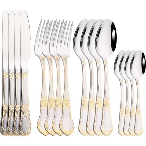 Kitchen Tableware Gold Flatware Cutlery Set Stainless Steel Silverware Fork Spoon Knife Western Dinnerware Set Home Dropshipping