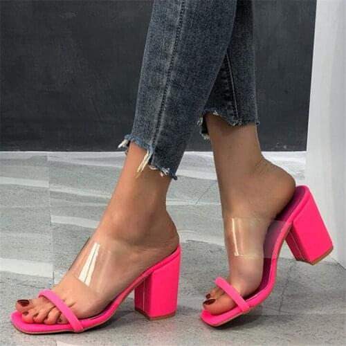 Summer Womens high-heeled sandals 2020 new transparent large thick heel womens slippers fashion casual womens shoes platform