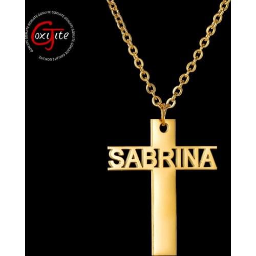 Goxijite Trendy Custom Name Cross Necklace For Men Women Personalized Gold Nameplate Fashionable Necklaces Blessing Jewelry Gift