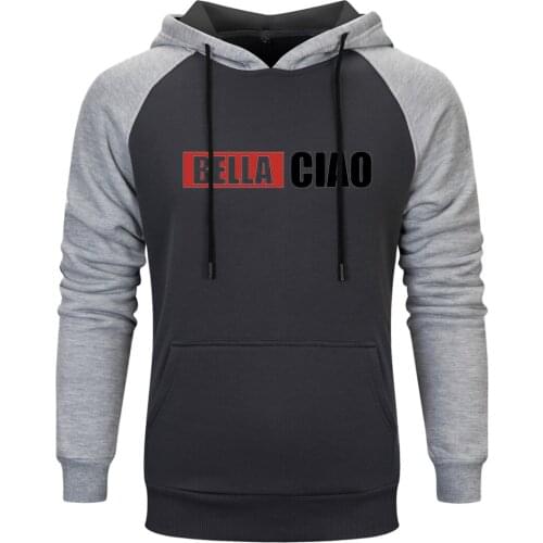 Bella Ciao Print Mens Raglan Hooded Fashion Hipster Clothes Outwear Casual Tops Pullovers Loose Fit Comfortable Tracksuits Homme