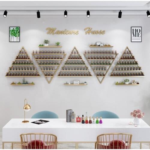 Nordic Golden Nail Polish Shelf Set Nail Shop Display Stand Wall Hanging Cosmetics Shelf Nail Polish Display Rack