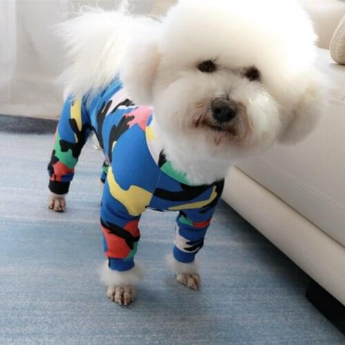 Pet Dog New Clothes Fashion Colorful Geometric Pattern Print Jumpsuits For Small Medium Dog Sport Romper Costumes Puppy Hoodie