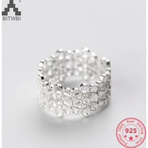 New Design 925 Sterling Silver Creative Mix Personality Hollow Flower Open Ring Fine Jewelry
