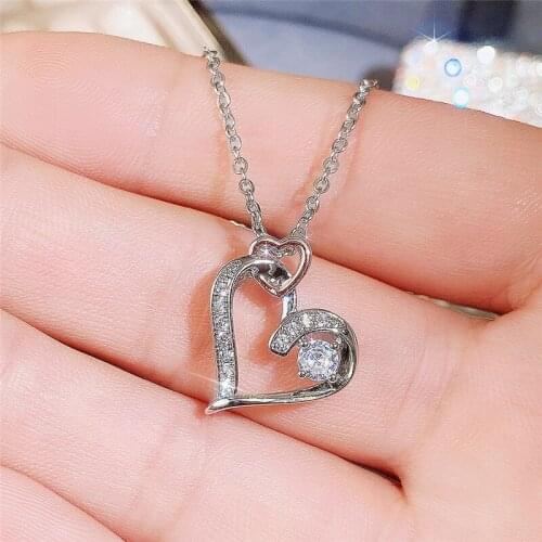 Huitan Two Tone Heart to Heart Creative Necklace Women with Bling Bling Cubic Zirconia Beautiful Female Wedding Party Jewelry
