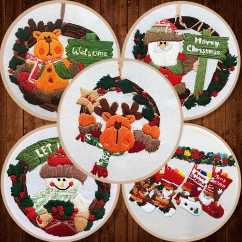 Merry Christmas Beginner Embroidery Fabric Threads Material Bag Creative Gifts 3d DIY Needlework Cross Stitch Kit Wall Painting