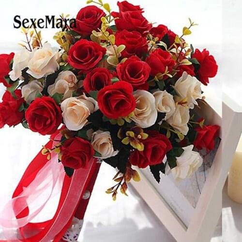 Pink Red White Wedding Bouquet Handmade Artificial Flower Rose buque casamento Bridal Bouquet for Wedding