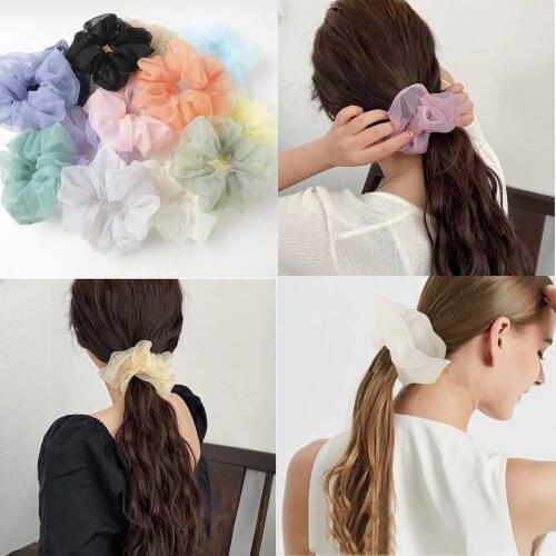 Silky Satin Big Organza Hair Scrunchies For Women Elastic Hair Bands Ponytail Holder Girl Hair Rope High Quality Hair Accessorie