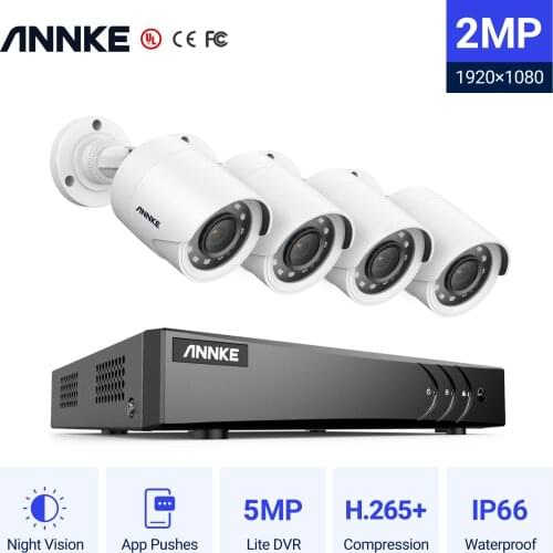 ANNKE 2MP HD Security Camera System 4CH DVR Kit 4pcs 1080P Surveillance Cameras IP66 Outdoor Video Camera CCTV System