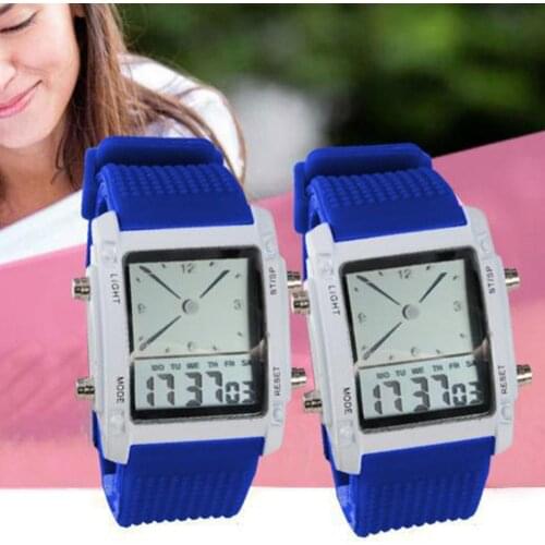 Men Women Rectangle Dail Dual Display Luminous LED Electronic Wrist Watch Gift Pin Buckle Rectangle Digital Rectangle Alloy