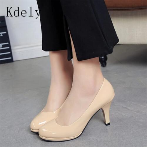 Ladies Shoes Black Pumps Patent Leather Low Heel Shoe Nude Office Shoes Elegant Women Wedding Party Shoes Big Size 34-42