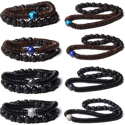 Unique Design Men Bracelet Natural Lava Volcanic Stone Beads Bracelet Chakra Energy Beaded Charm Bracelet Jewelry for Men Gifts