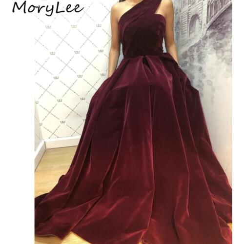 Vevelt Prom Dresses Burgundy One Shoulder Sleeveless A-Line Velour Prom Dresses With Zipper Back vestidos de fiesta de noche