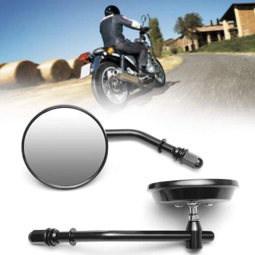 Evomosa 8mm Motorcycle Mirrors Short Stem 3"Round Black Rearview Mirror For Harley Dyna Bobber Chopper Old School 1982-2018 Up