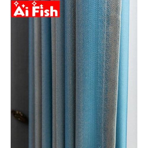 Blue Gradient Stripes Jacquard Curtains for Living Room Solid High-precision Blackout Bedroom Window Treatments Elegant Drapery