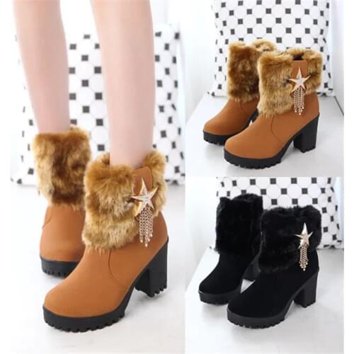 2018New Women Boots Ankle Boots For Women High Heel Boots Winter Female Shoes Hoof Heel Warm Size 35-40