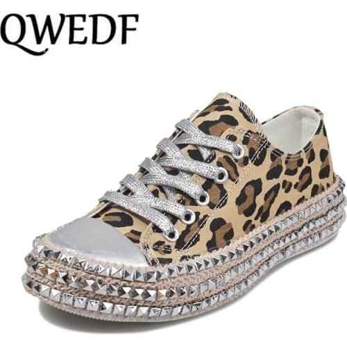 Women sneakers Sexy Leopard Print fashion Rivets Women Canvas shoes leisure Lace-Up Low High Top Sneakers basket femme A5-54