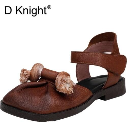 Women Flat Platform Sandals 2020 Summer New Genuine Leather Handmade Shoes Women Sandal Ankle Strap Square Toe Lady Shoes Sandal