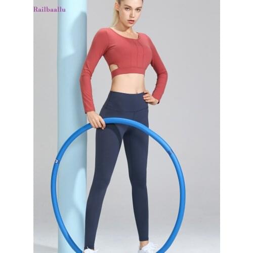 Railbaallu 2 Pieces Sets Women Active Fitness Long Sleeves Shirt+Leggings Sports Wear Yoga Suit