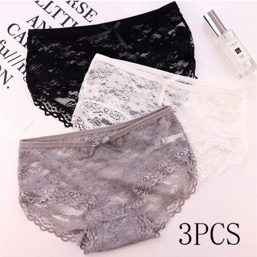 3 Pcs Underwear for Woman Panties Sexy Lace Breathable Soft Lingerie Female Briefs Panty Sexy Transparent Womens Underpants