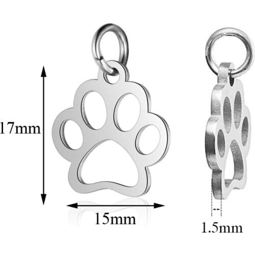 5Pcs/Lot Pet Dog Cat Animal Paw Print Stainless Steel Hollow Tags Charms Handmade Pendants DIY Jewelry Making Connector Findings