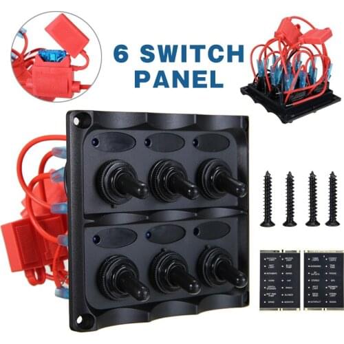 12V-24V 6 Gang Power Outlet LED Switch 15A Waterproof Car Boat Marine Toggle Switch Panel with Label Stickers