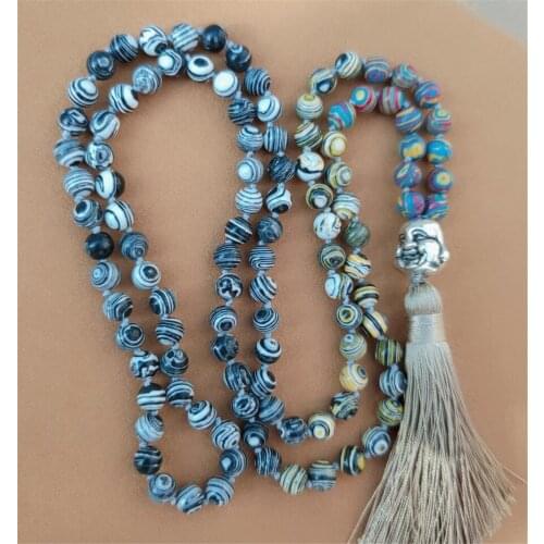 8mm Malachite 108 Beads Tassel Knotted Necklace Buddhism Lucky Elegant Handmade Spirituality Colorful Wrist